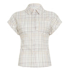 Damen Kurzarm-Karobluse mit tailliertem Schnitt und Knopfdetails R&B