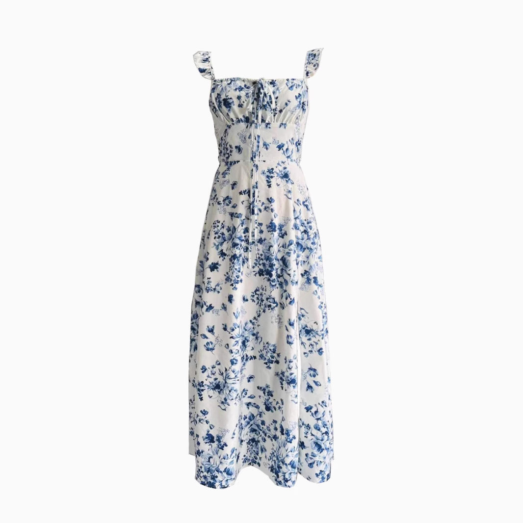 Damen Maxikleid mit floralen Mustern und seitlichem Schlitz R&B