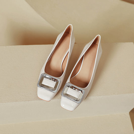 Damen elegante Blockabsatzpumps mit funkelnder Schnallenapplikation R&B