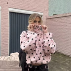 Damen nan leichte gepunktete Windbreaker-Jacke mit Tunnelzug und Stehkragen R&B