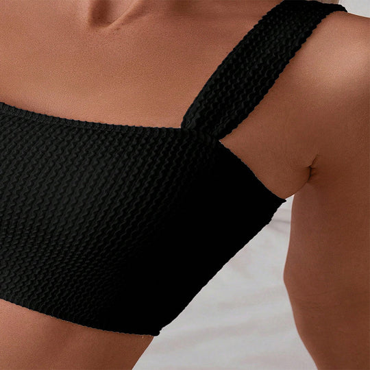 Damen Hochgeschnittener Bikini mit Struktur und breiten Trägern R&B