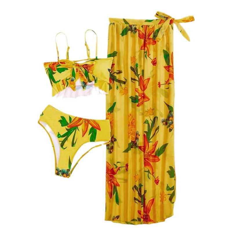 Damen Bikini-Set mit floralem Oberteil und lässigem Maxi-Rock R&B