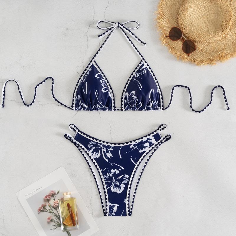 Damen Triangel-Bikini mit floralem Design und verstellbaren Trägern R&B