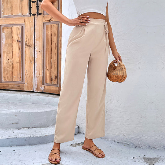 Damen Bequeme High-Waist-Hosen mit Kordelzug und weitem Schnitt R&B