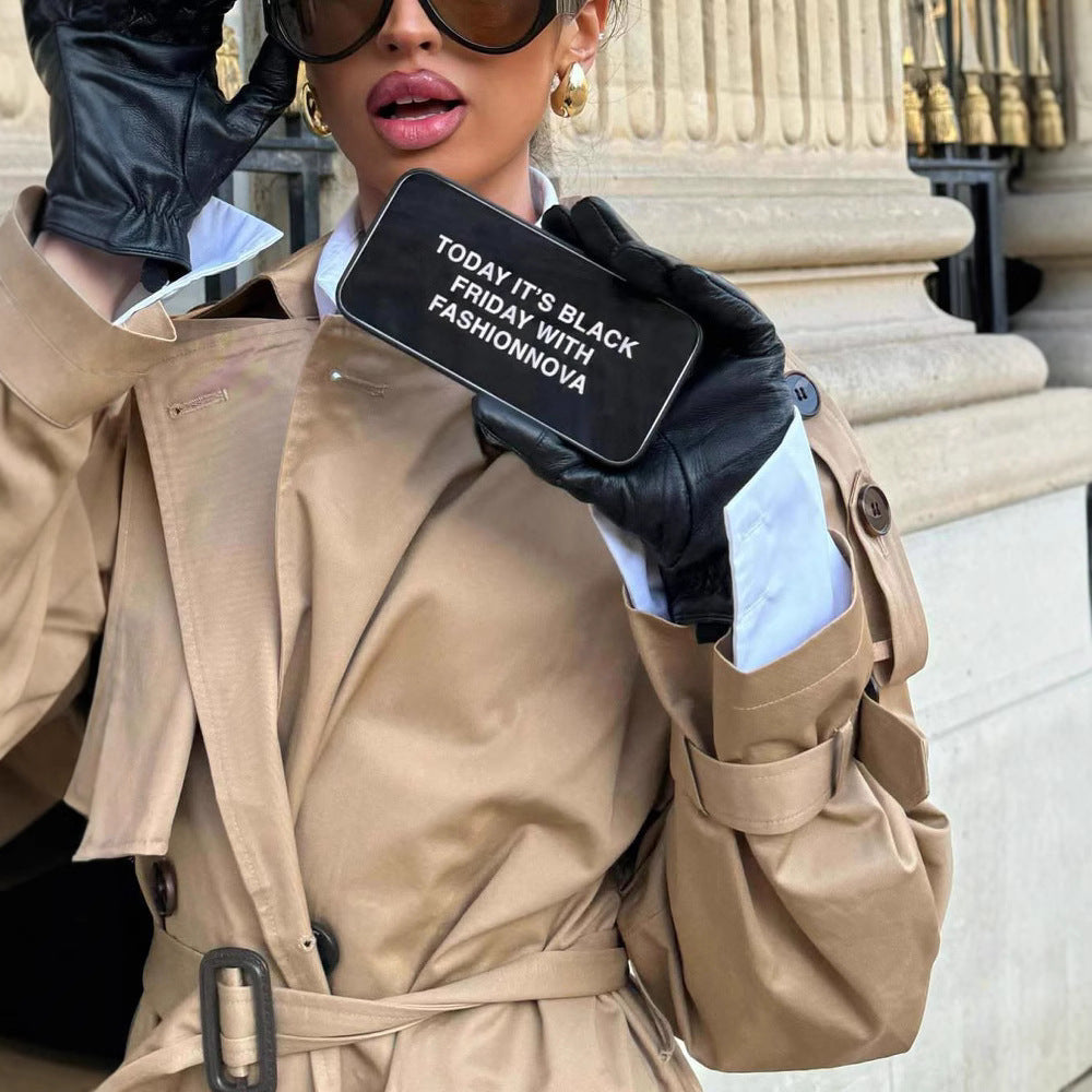 Damen stilvolle Trenchcoat mit praktischen Taschen und Gürtel R&B