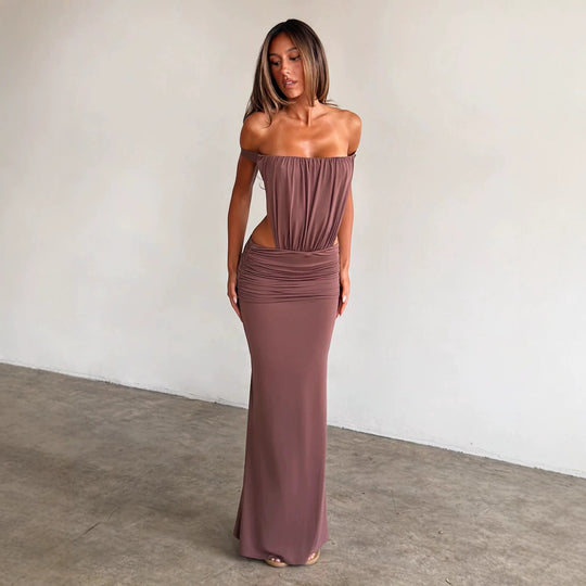 Damen Langes, figurbetontes Maxikleid mit gerafftem Oberteil R&B