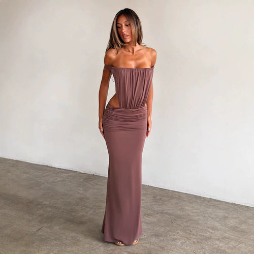 Damen Langes, figurbetontes Maxikleid mit gerafftem Oberteil R&B