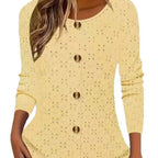 Damen Langarm Blusenshirt mit dekorativen Knopfdetails und filigranem Lochmuster R&B