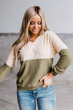 Damen lässiges V-Ausschnitt Sweatshirt mit strukturiertem Waffelstrick R&B