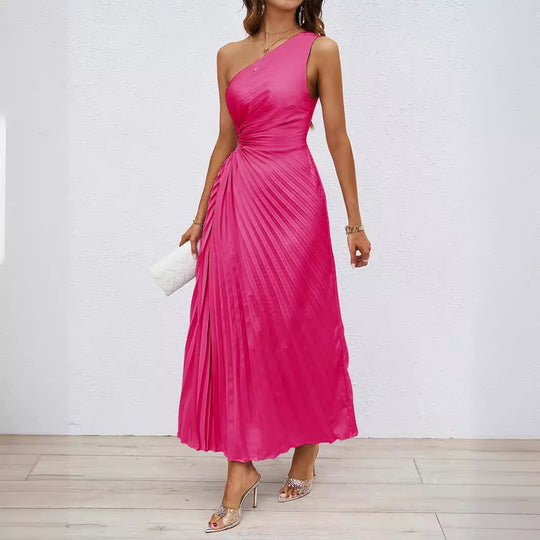 Damen Langes Wickel-Kleid mit asymmetrischem Ausschnitt und plissiertem Design R&B