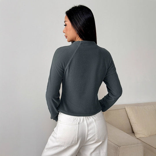Damen sportlicher Fleece-Oberteil mit Stehkragen und Reißverschluss R&B