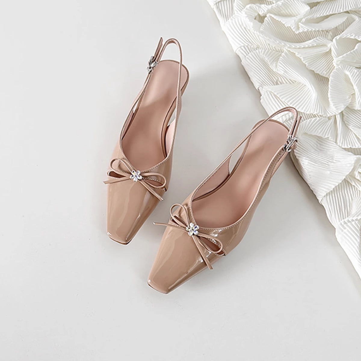 Damen Slingback-Pumps mit elegantem Schleifendetail und modischem Quadratzehen