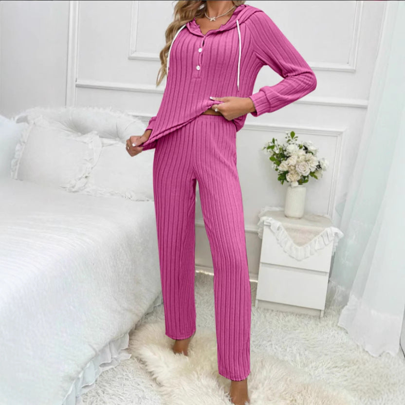 Damen Gemütlicher Strickanzug mit Kapuze und Knopfleiste R&B