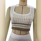 Damen elegantes gestricktes Zweiteiler-Set mit geometrischem Lochdesign R&B