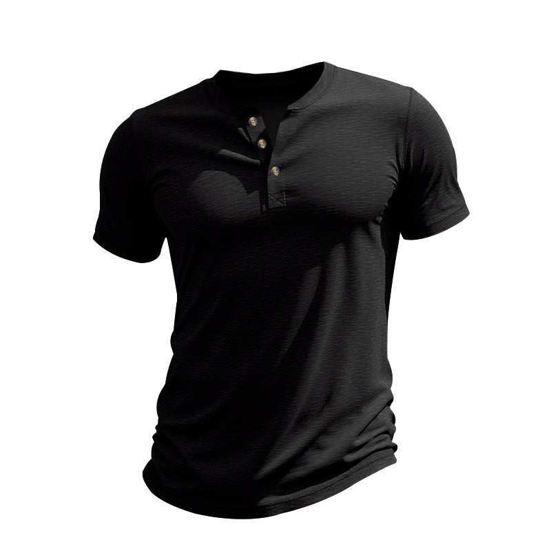 Herren Kurzarm-Henley-T-Shirt aus weicher Baumwolle mit dekorativer Knopfleiste R&B