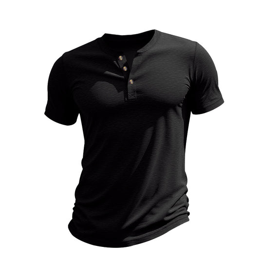 Herren Kurzarm-Henley-T-Shirt aus weicher Baumwolle mit dekorativer Knopfleiste R&B