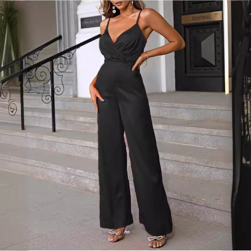 Damen eleganter Overall mit taillierter Drapierung und feinen Trägern R&B