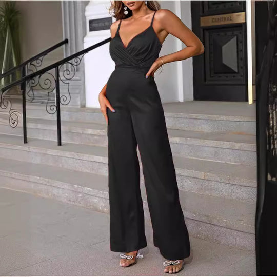 Damen eleganter Overall mit taillierter Drapierung und feinen Trägern R&B