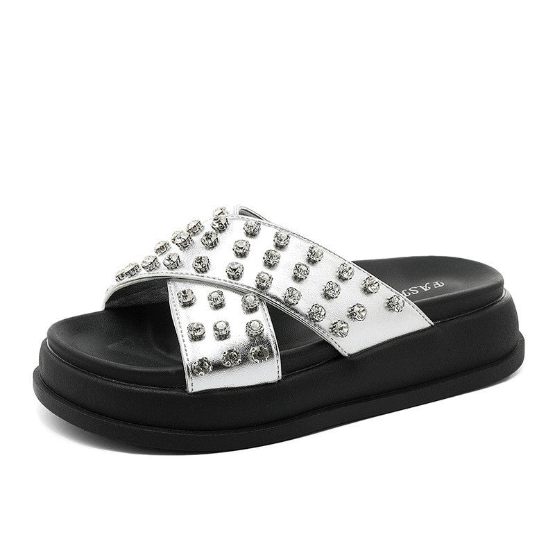 Damen Glitzernde Schlappen mit modischem Riemendesign und rutschfester Sohle R&B