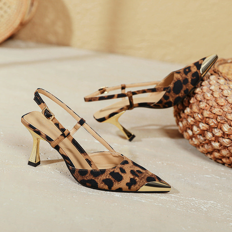Damen Slingback-Pumps mit modischem Leopardenmuster und ausgefallenem Absatz
