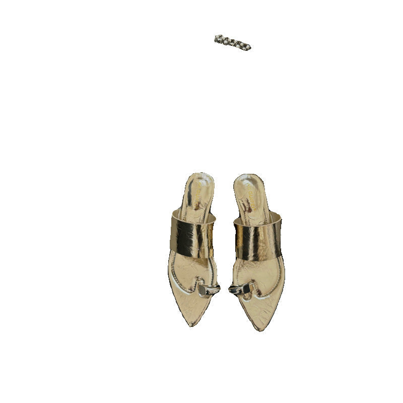 Damen elegante flache Mules mit spitzem Design und Glanzfinish R&B