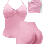 Damen Sportoberteil mit push-up Effekt und figurformenden Shorts R&B