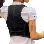 Damen Denim-Weste mit eleganten Knopfdetails und modernen Taschen R&B