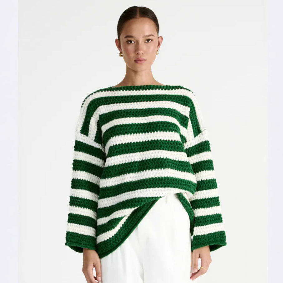 Damen lässiger Oversize-Pullover mit Streifenmuster R&B