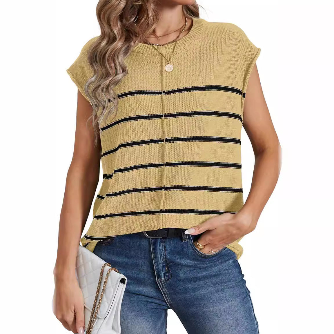 Damen lässiges gestreiftes Strickoberteil R&B