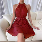 Damen Hochgeschlossenes Volantkleid mit Taillengürtel R&B