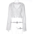 Damen Transparente Langarmbluse mit Rüschen und Bindegürtel R&B