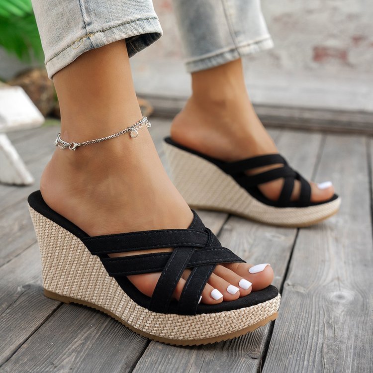 Damen Elegante Keil-Sandalen mit breiten Riemen