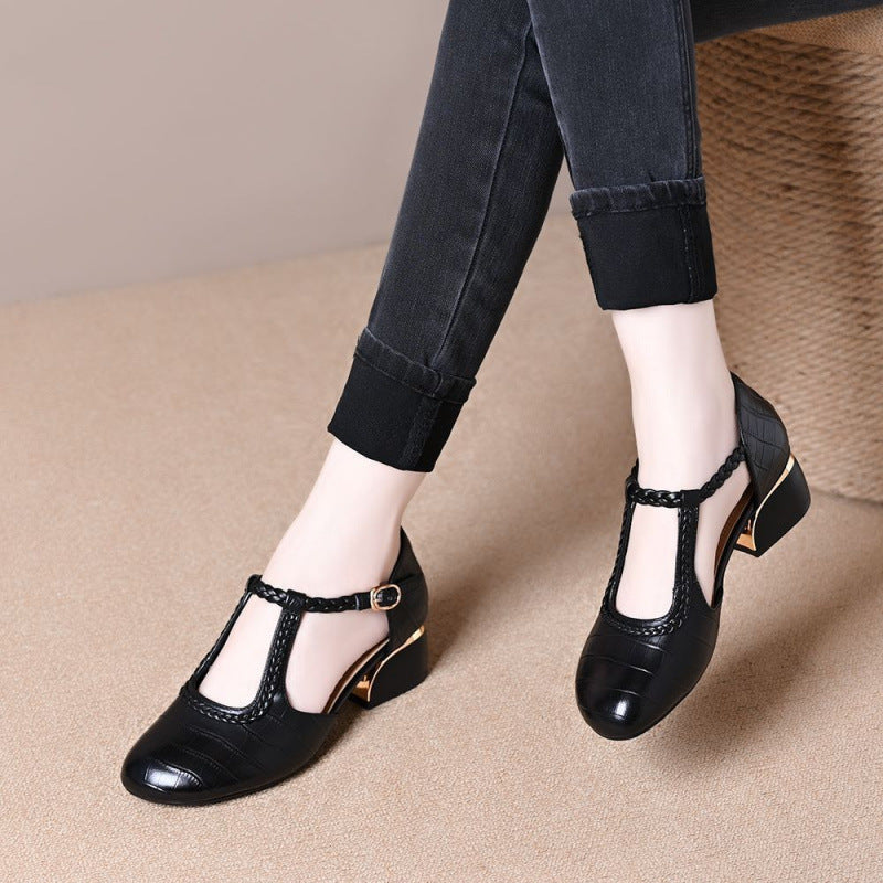 Damen Elegante T-Strap Pumps mit geflochtenem Detail und modischem Absatz R&B