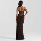 Damen Elegantes Cocktailkleid mit Spitzenoberteil und fließendem Rock R&B