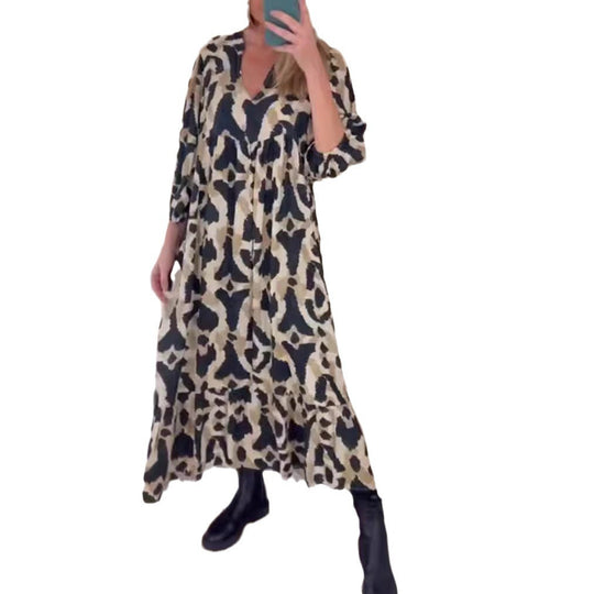 Damen Maxikleid im modernen Animal-Print mit fließender Silhouette Heidi-Mode