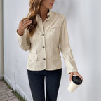 Damen elegante und lässige Jacke mit Stehkragen und praktischen Taschen R&B