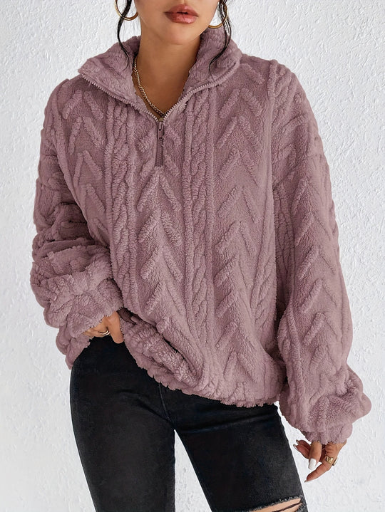 Damen Flauschiger Oversized-Pullover mit Zipper und Rippstruktur R&B