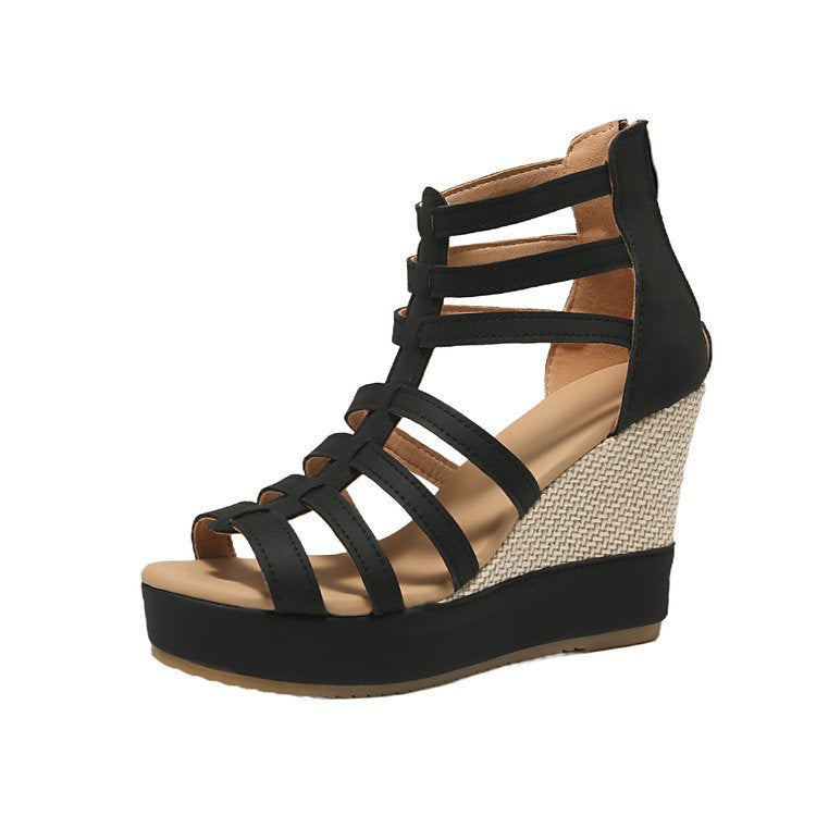 Damen Wedge-Sandalen mit geflochtenem Plateau R&B