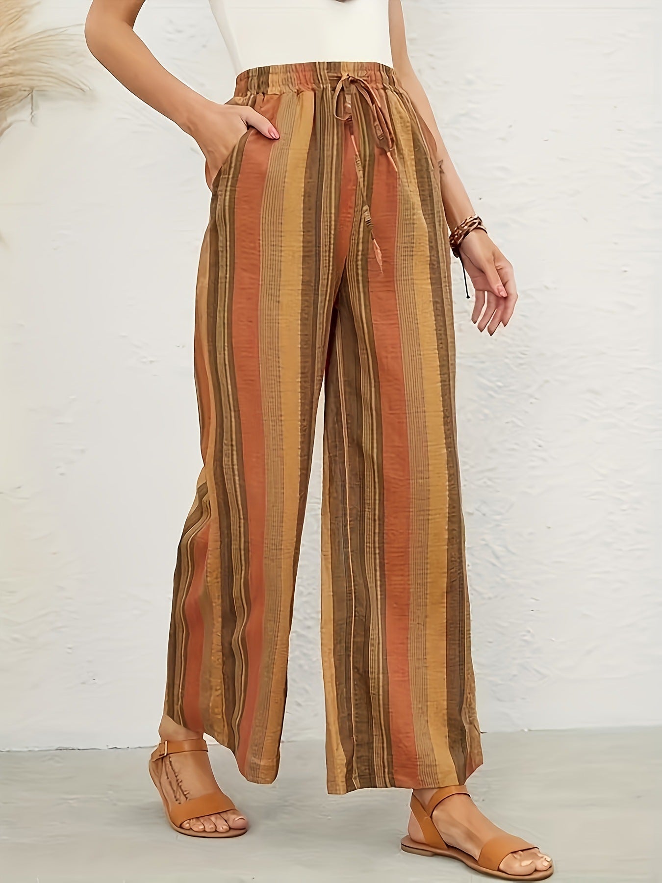 Damen Weit geschnittene Sommerhose mit Kordelzug und seitlichen Taschen R&B