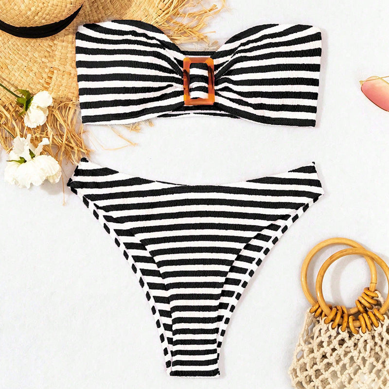 Damen Bandeau-Bikini mit modischem Ringdetail und hohem Beinausschnitt R&B