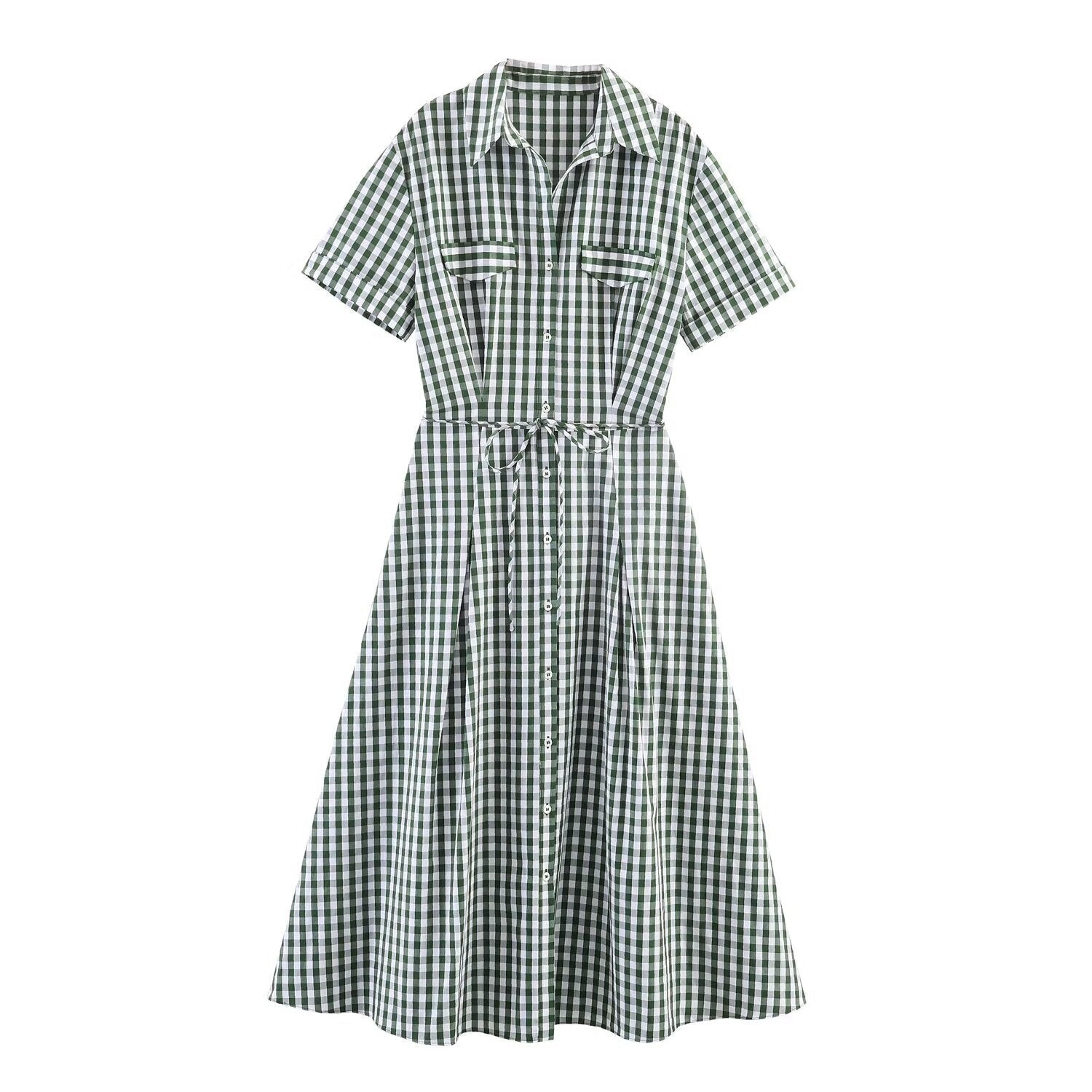 Damen Hemdblusenkleid im karierten Design mit Taillengürtel R&B