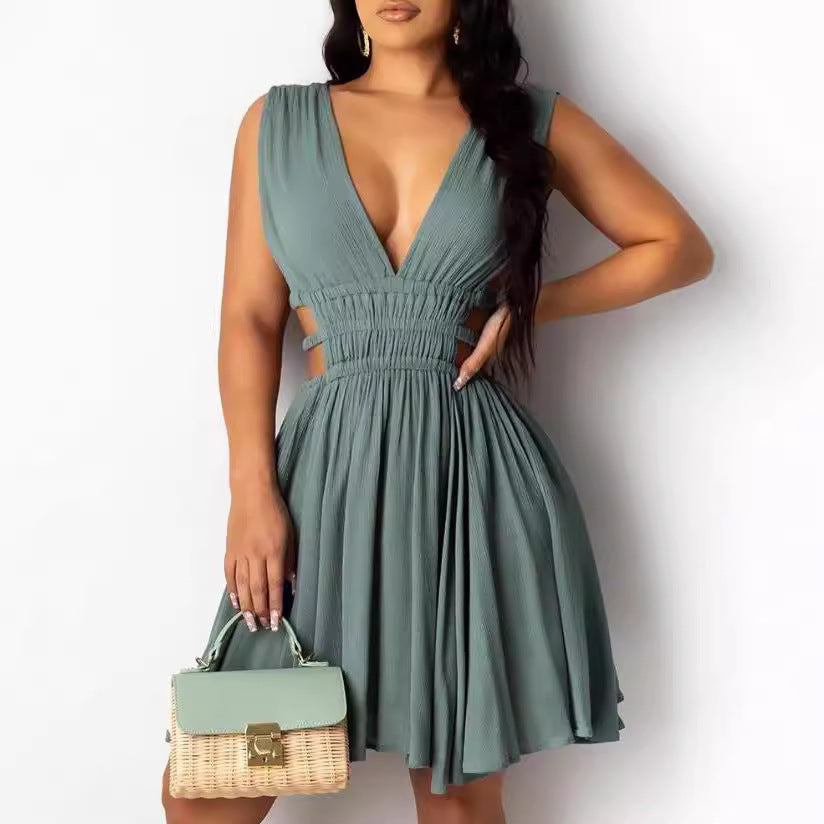 Damen Sommerliches Cut-Out Kleid mit V-Ausschnitt und Raffung R&B