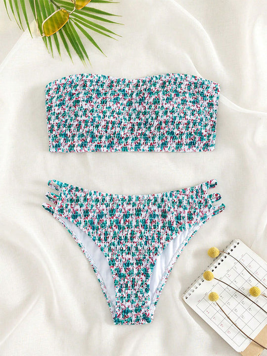 Damen Bandeau-Bikini mit trendigem Rüschendesign und elastischem Hochschnitt R&B