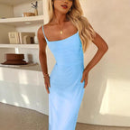 Damen Maxi-Kleid mit asymmetrischem Schnitt und fließendem Stoff R&B