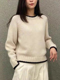 Damen Modischer Pullover mit strukturiertem Saum und kontrastierenden Ärmeln