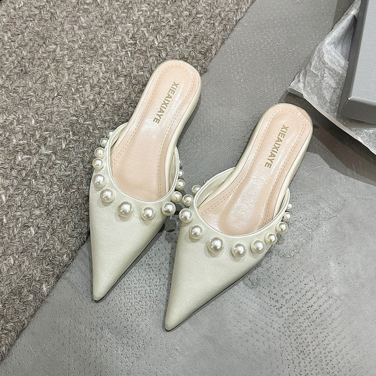 Damen Spitzen-Mules mit glänzenden Perlenverzierungen R&B