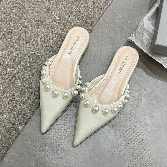 Damen Spitzen-Mules mit glänzenden Perlenverzierungen R&B