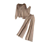 Damen modisches Strick-Loungewear-Set mit V-Ausschnitt und Kapuze R&B