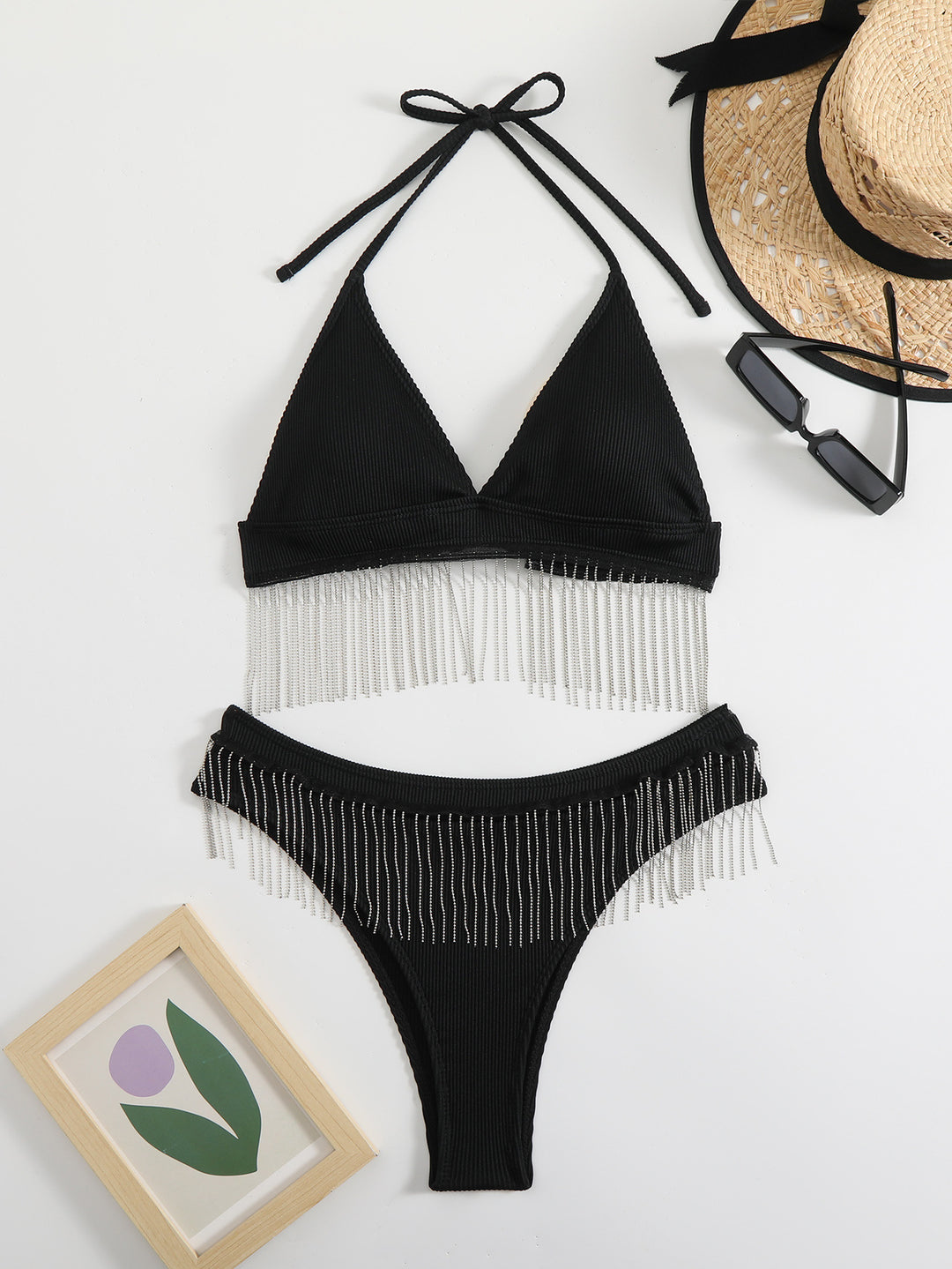 Damen Triangel-Bikini mit festlichem Fransen-Design R&B