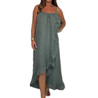 Damen Langarm Maxikleid mit asymmetrischem Saum und Rüsche R&B